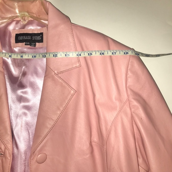 Vintage 90s Women’s Oscar Piel Pink Genuine 100% Leather Jacket Coat Size 2XL - Picture 11 of 15